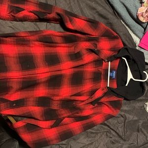 Men’s Medium Red and Black Flannel with Hood